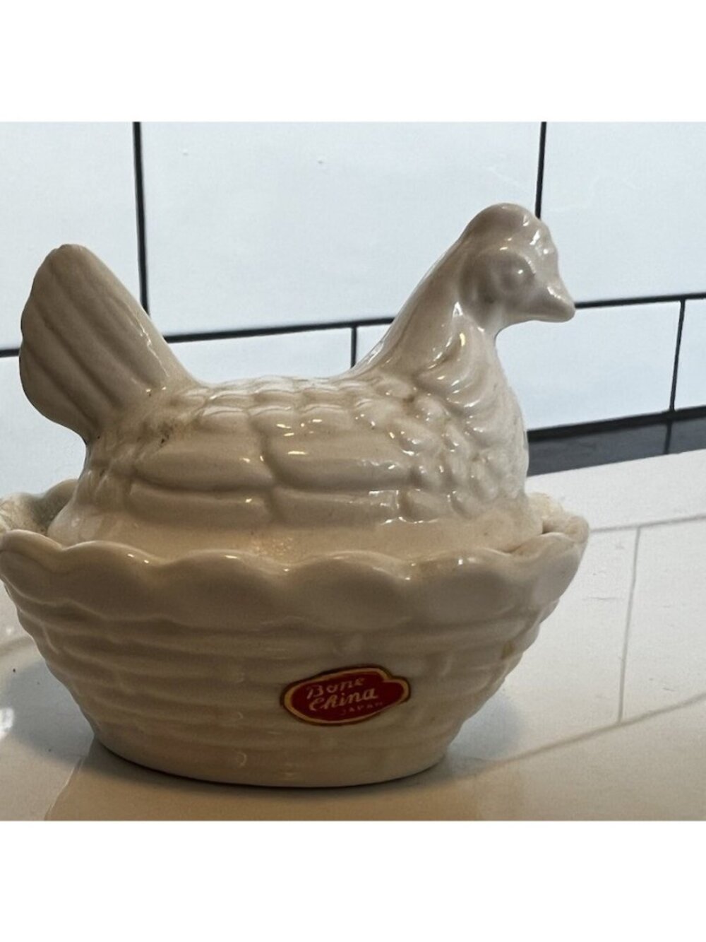 1950 Bone China (Japan) Hen on Nest MINI Salt Cellar W/ Sticker No Issues Scarce